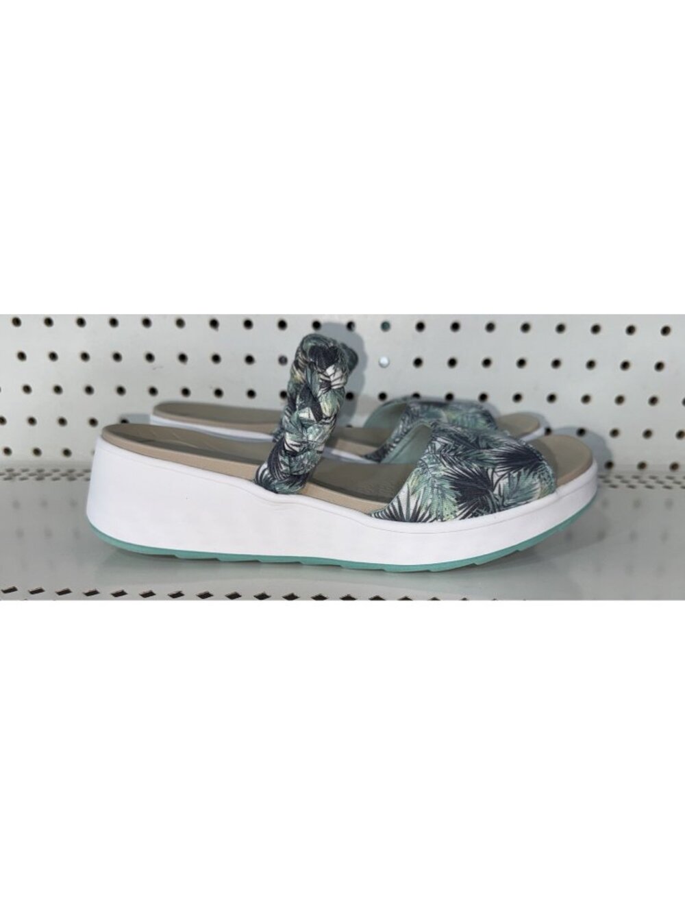 Bzees Premium New Wave Womens Wedge Platform Slides Sandals Size 9.5 Palm Trees